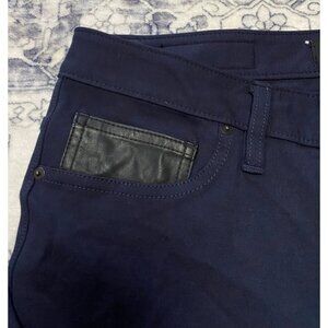Calvin Klein Womens Navy Slim Fit Ponte Pants Size 14 Faux Leather Pocket Accent